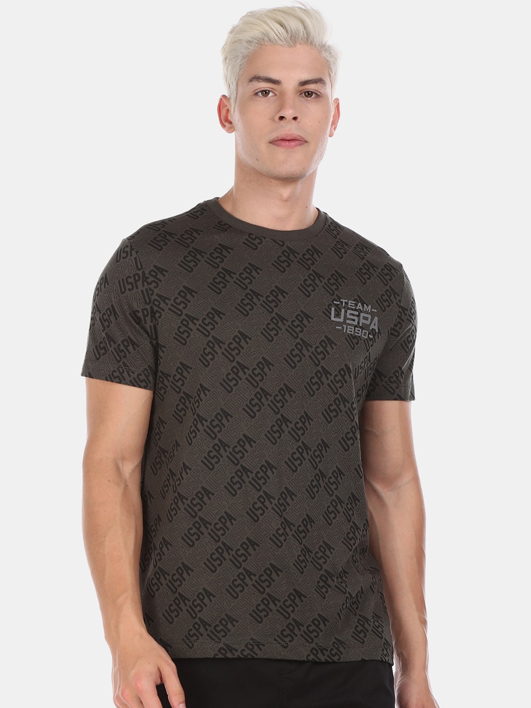 

U.S. Polo Assn. Denim Co. Men Brown Printed Round Neck Pure Cotton T-shirt