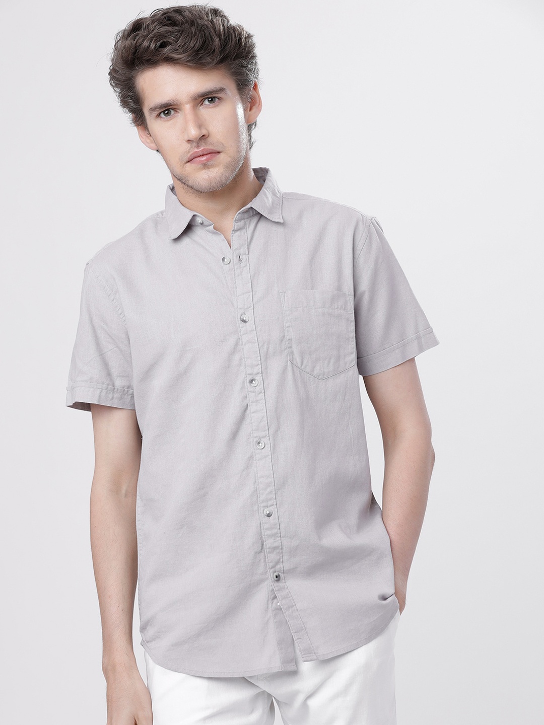 

HIGHLANDER Men Grey Slim Fit Solid Casual Shirt