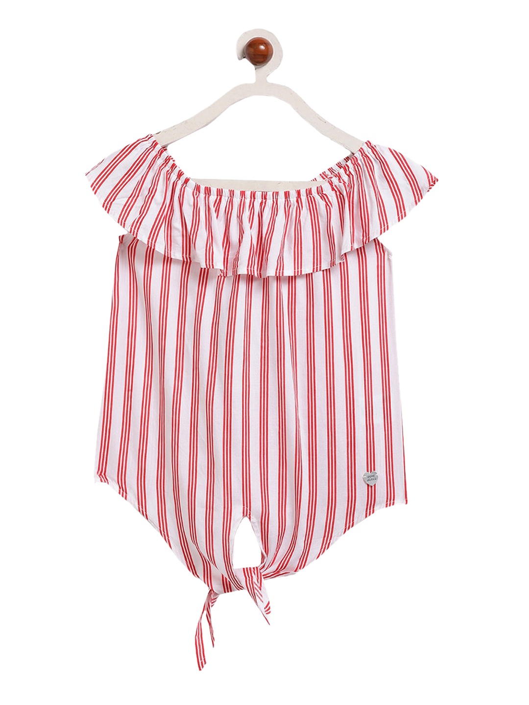 

Pepe Jeans Girls Red & Off-White Striped Cape Sleeves Top