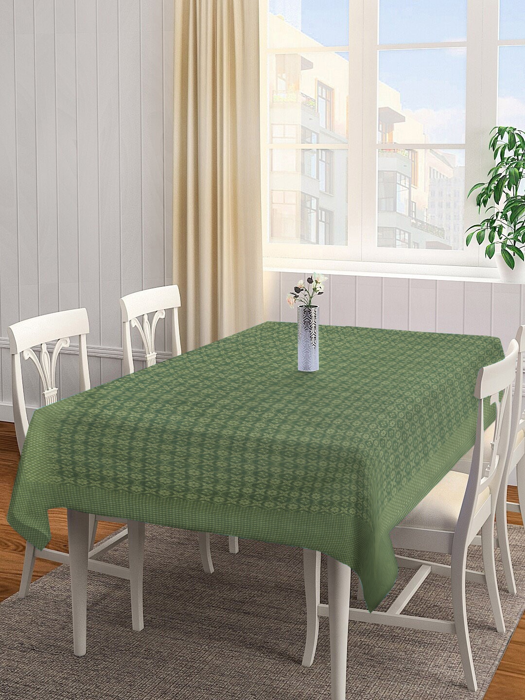 

NEUDIS Green & Yellow Jacquard Square Table Cover