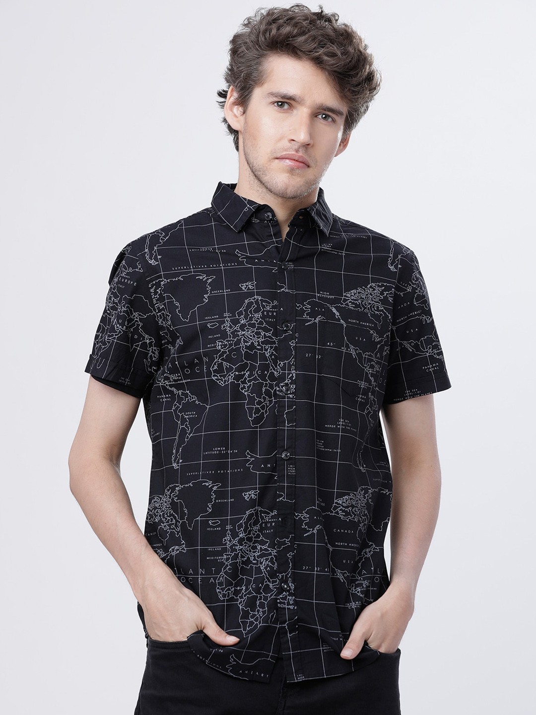 

HIGHLANDER Men Black Slim Fit Printed Casual Shirt