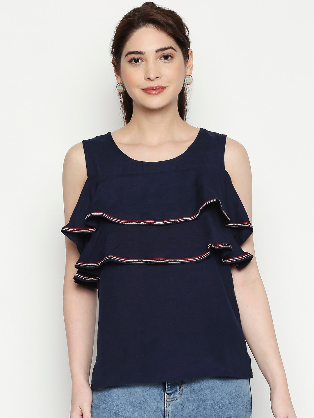 

People Women Navy Blue Solid Top