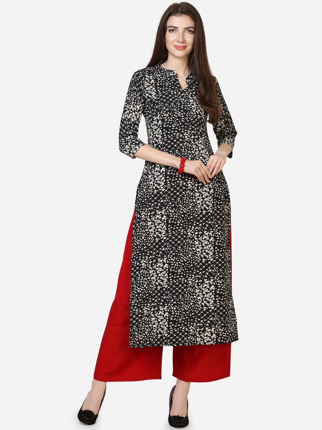 

Silk Bazar Black Geometric Printed Crepe Mandarin Collar Regular Sleeves Kurta