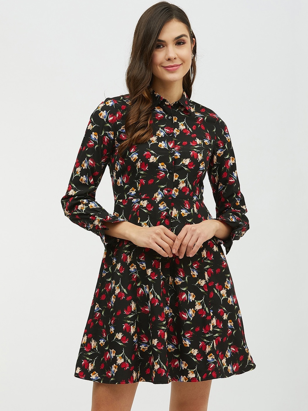 

Harpa Women Black Printed Shirt Dress
