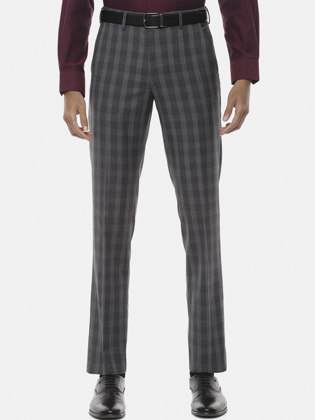 

Van Heusen Men Grey Slim Fit Checked Formal Trousers