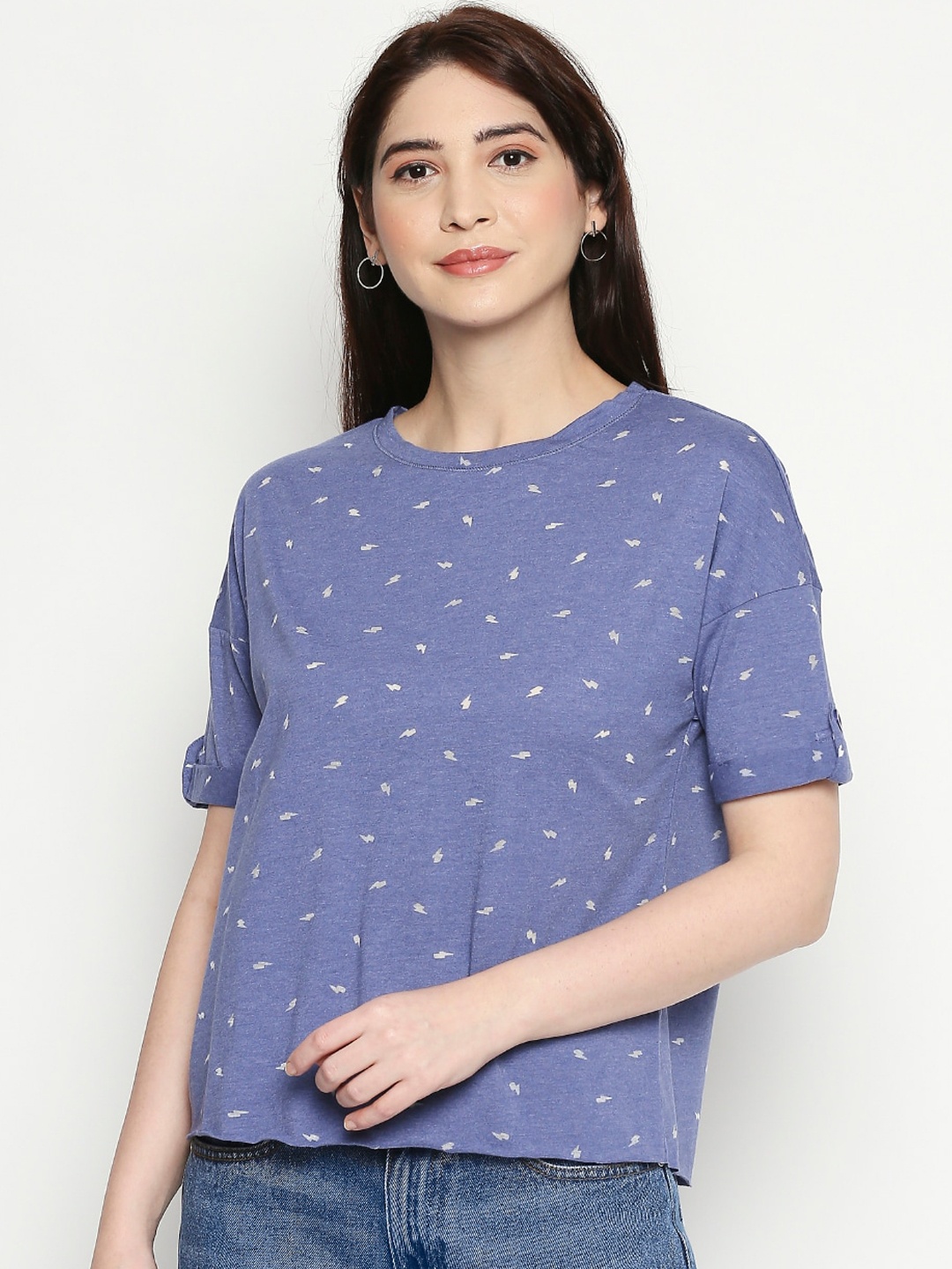 

People Women Navy Blue Printed Top
