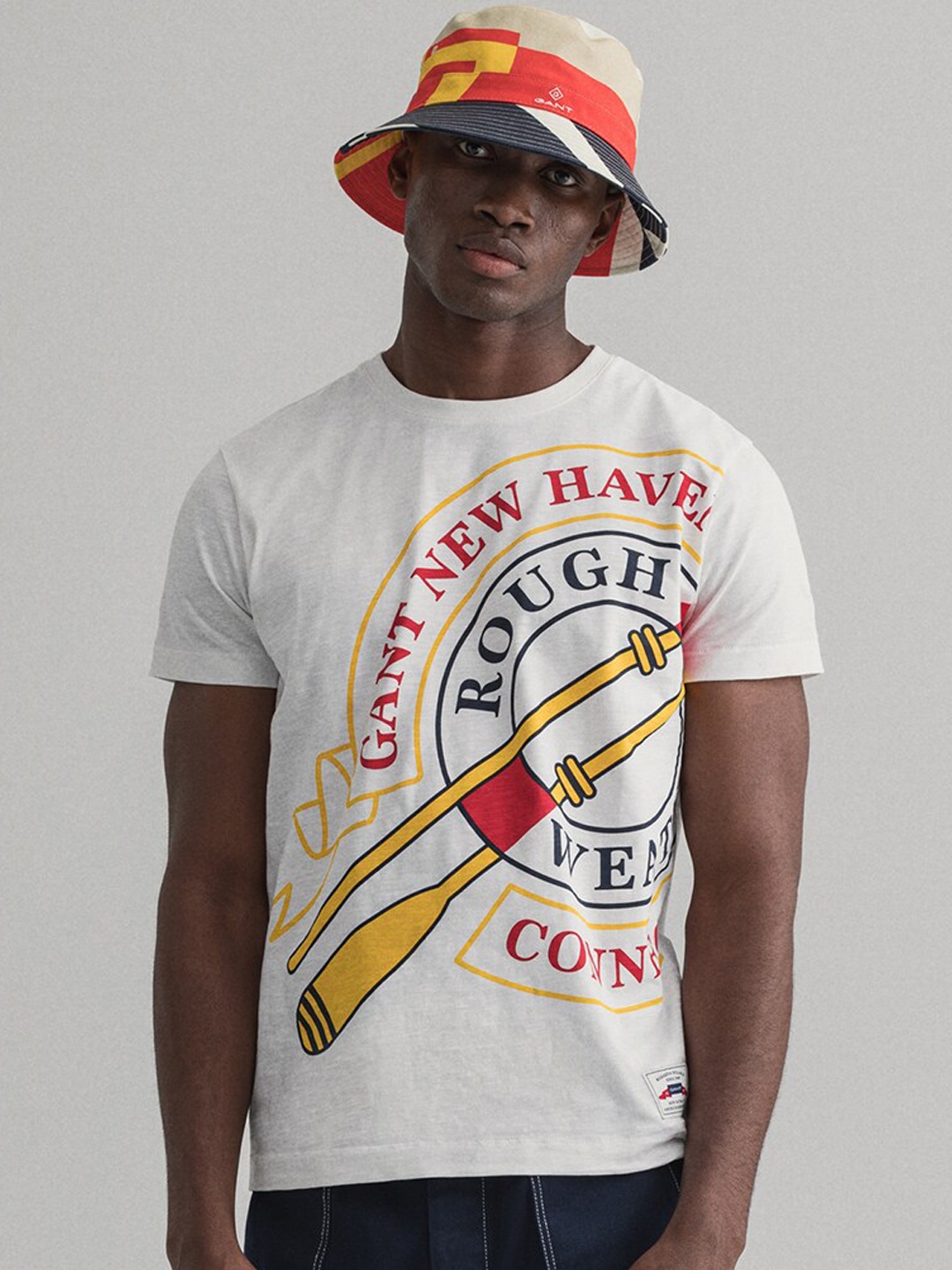 

GANT Men White & Black Printed Round Neck T-shirt