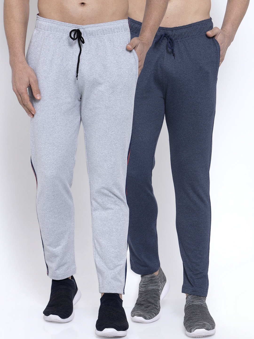 

NEUDIS Men Pack Of 2 Solid Structured Fit Track Pants, Grey melange