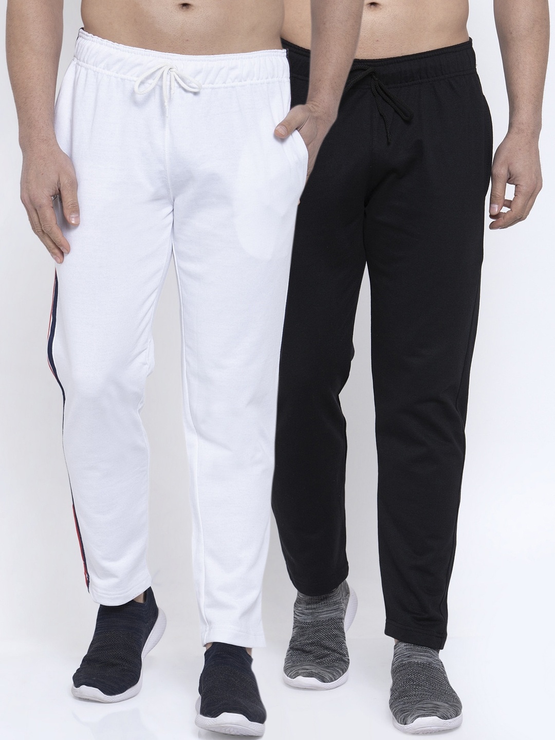 

NEUDIS Men Pack Of 2 Solid Structured-Fit Cotton Track Pants, White
