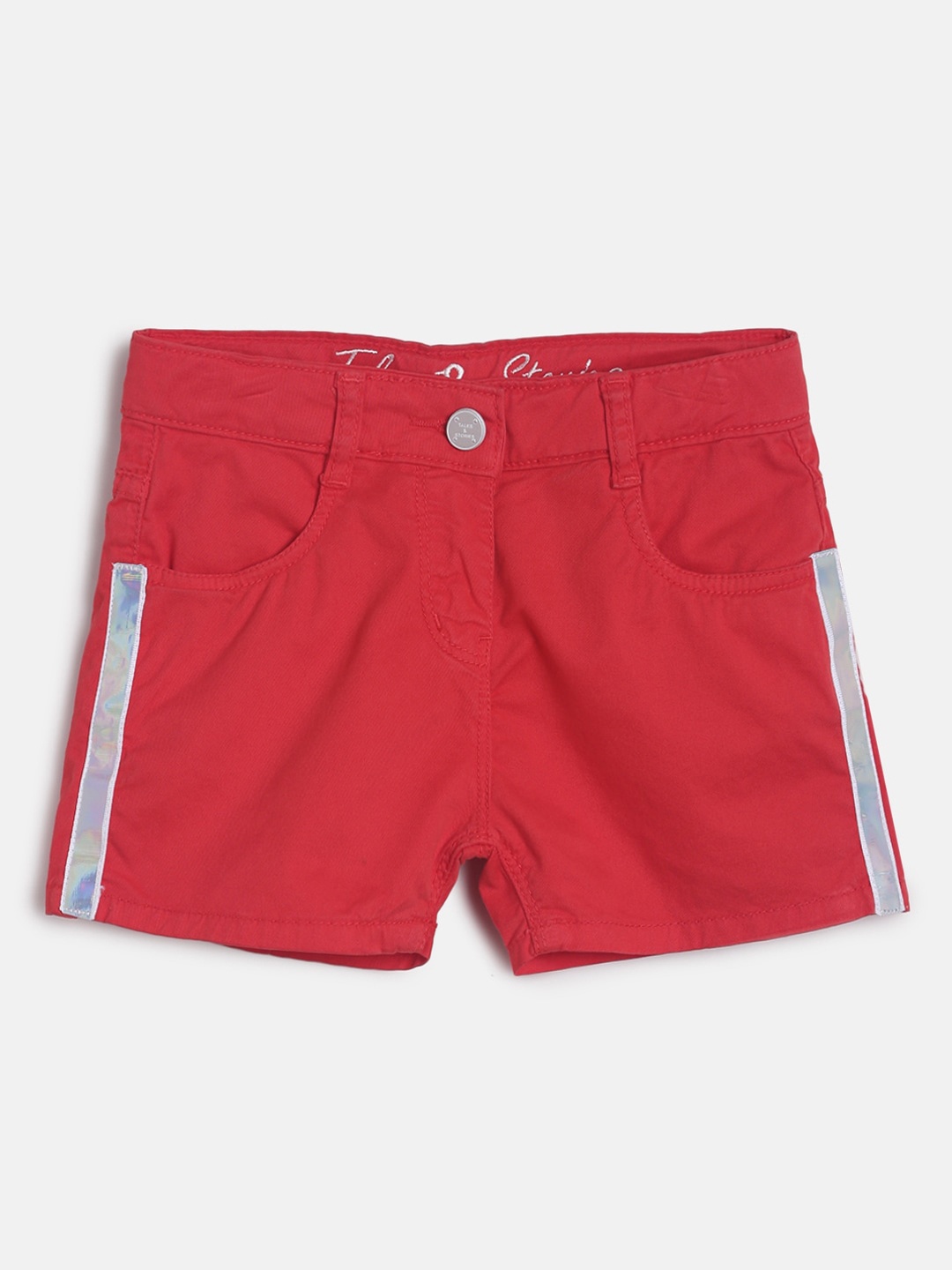 

TALES & STORIES Girls Red & Grey Colourblocked Regular Fit Regular Shorts