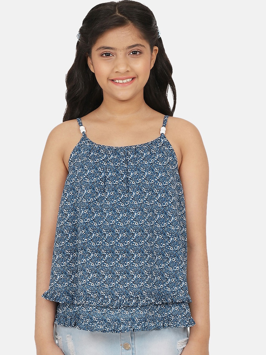 

CACA CINA Blue Printed Layered Georgette Top
