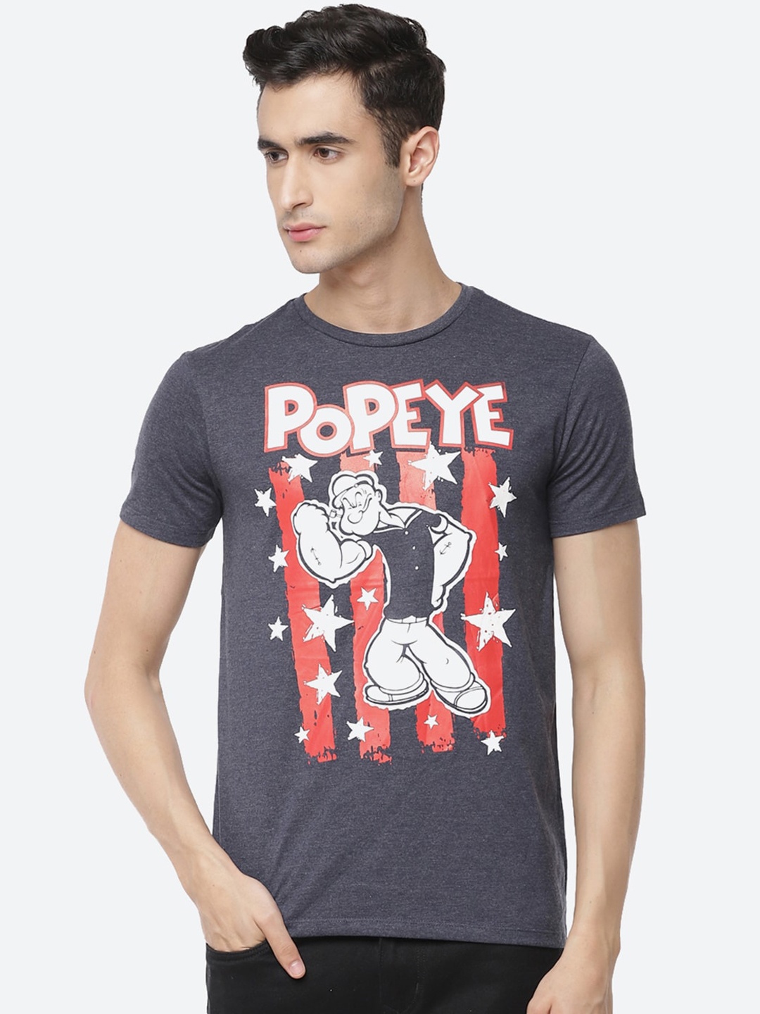 

Free Authority Men Grey Popeye Printed Round Neck T-shirt