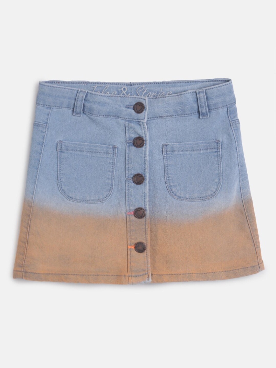 

TALES & STORIES Girls Blue & Brown Tie & Dye Denim A-Line Mini Skirt