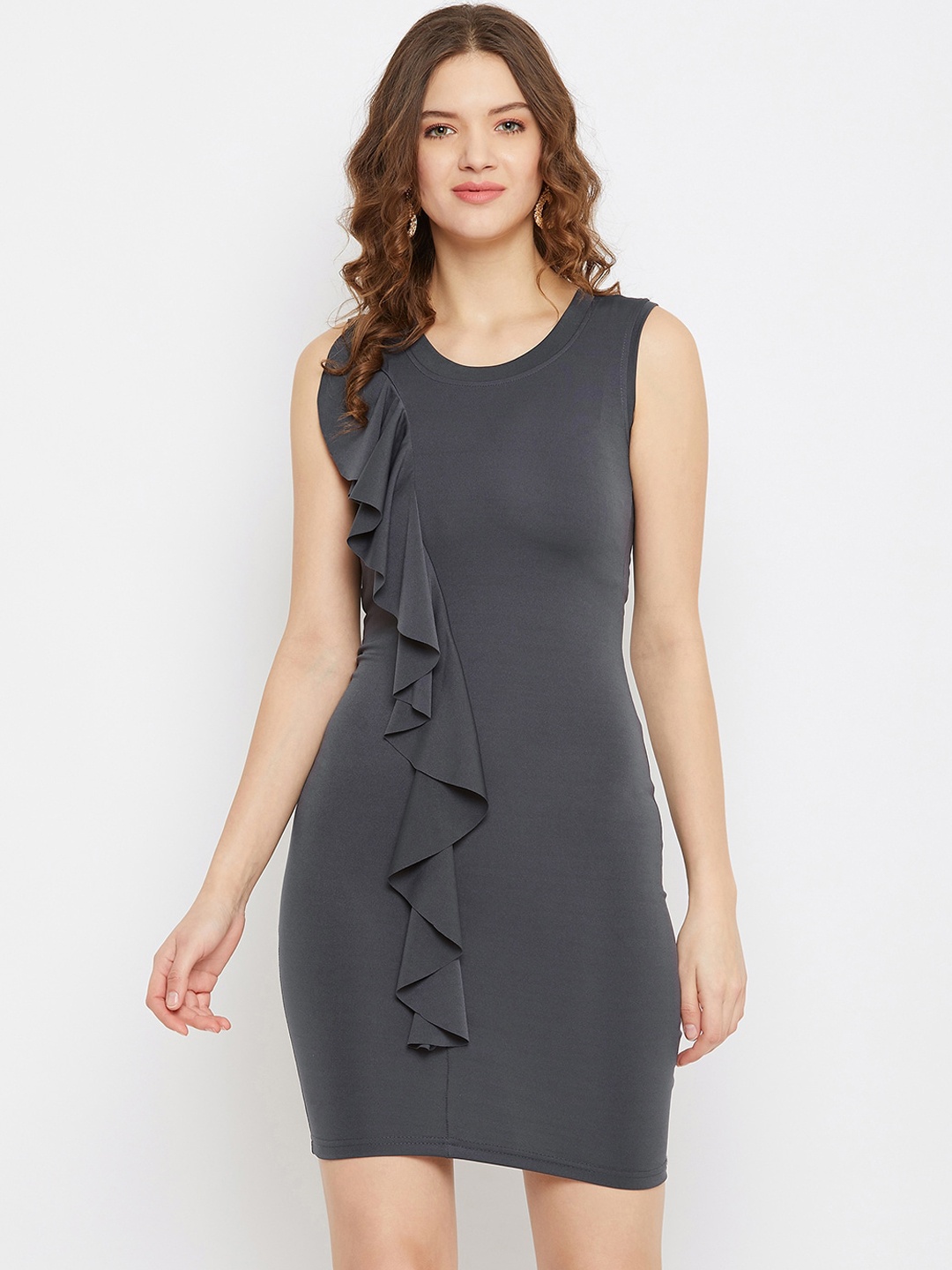 

U&F Women Grey Solid Bodycon Dress