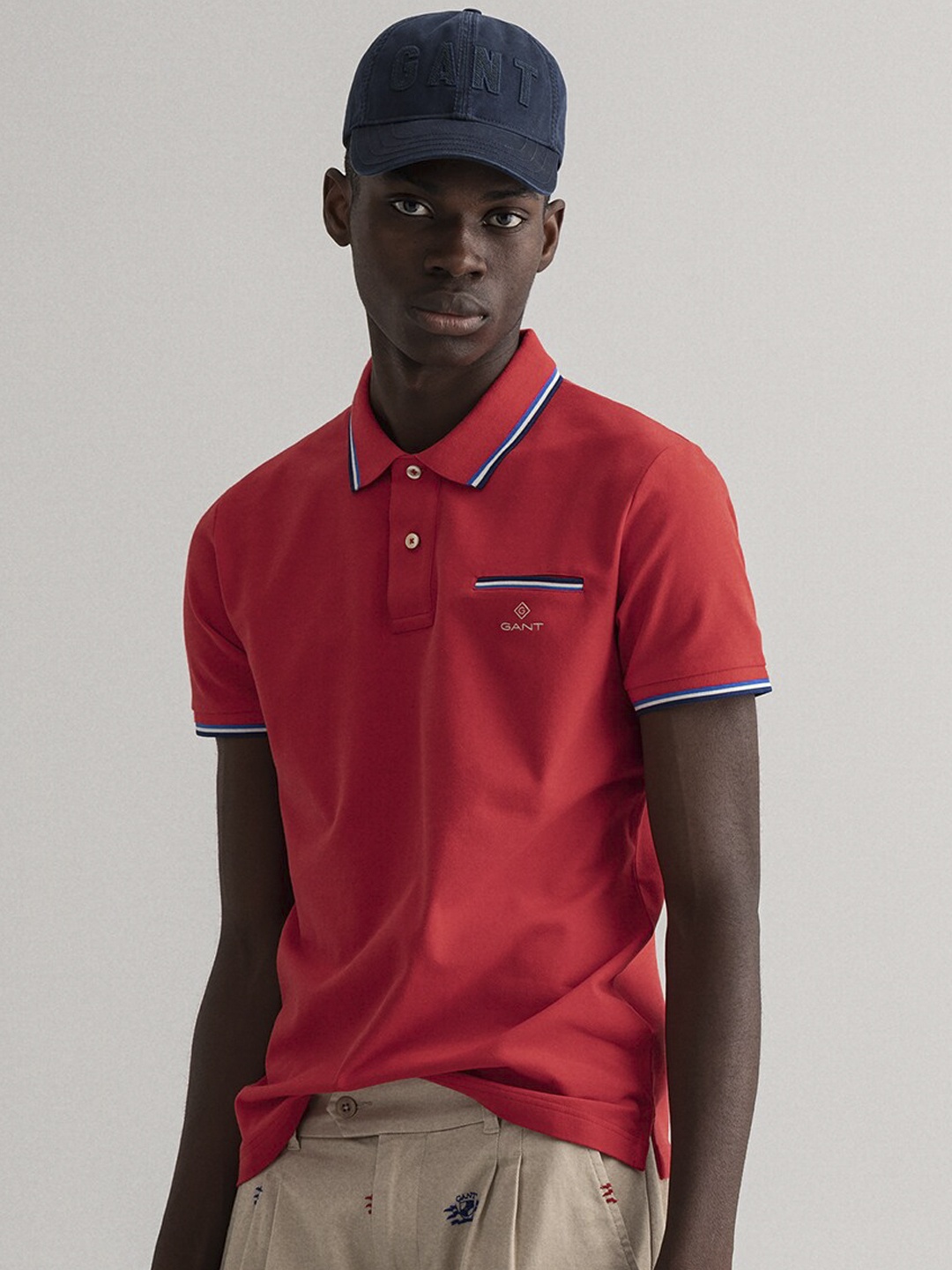 GANT Men Red Solid Polo Collar T-shirt