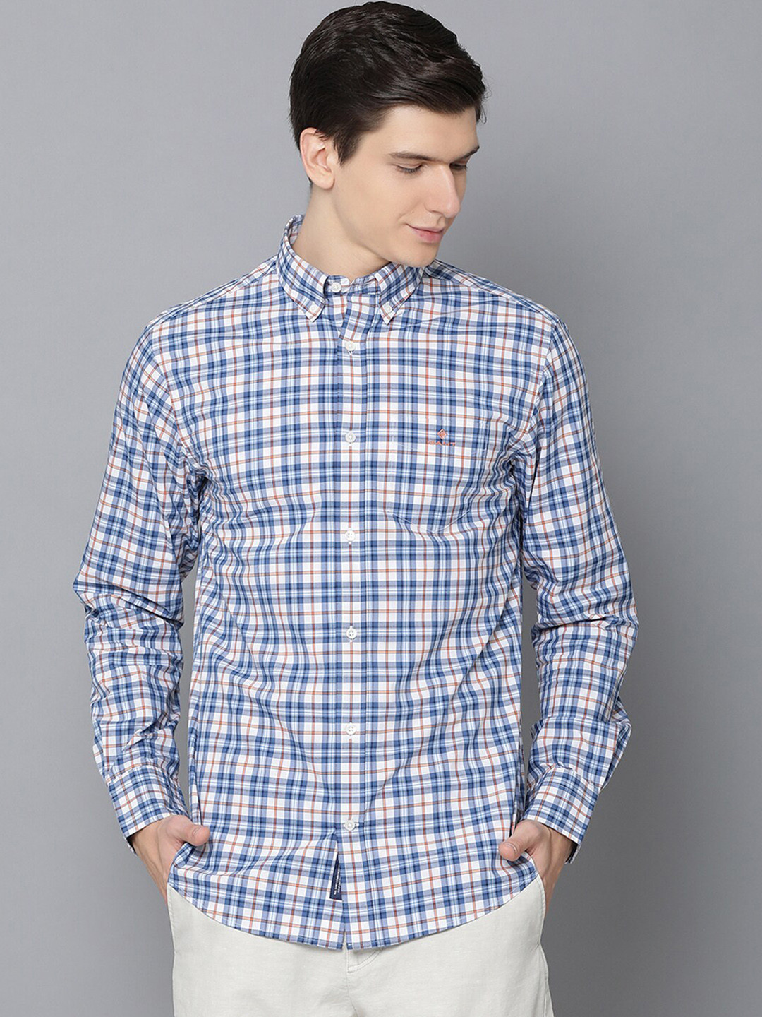 

GANT Men Blue & White Regular Fit Checked Casual Shirt