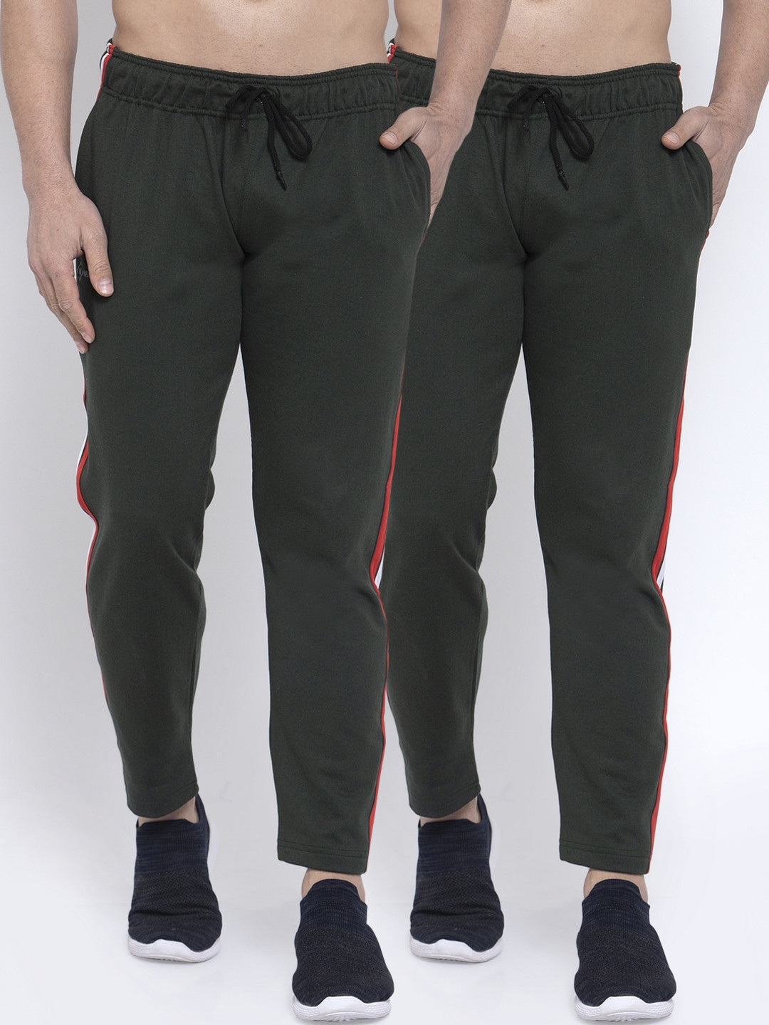 

NEUDIS Men Pack Of 2 Olive Green Solid Structured-Fit Track Pants