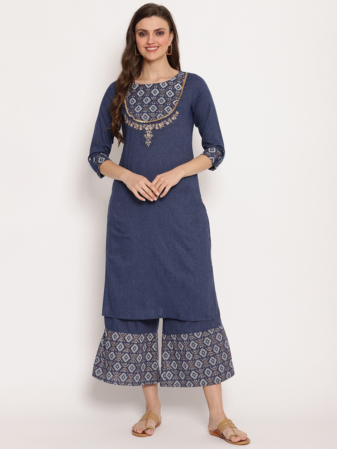 

Ramas Women Blue Yoke Design Kurta with Palazzos
