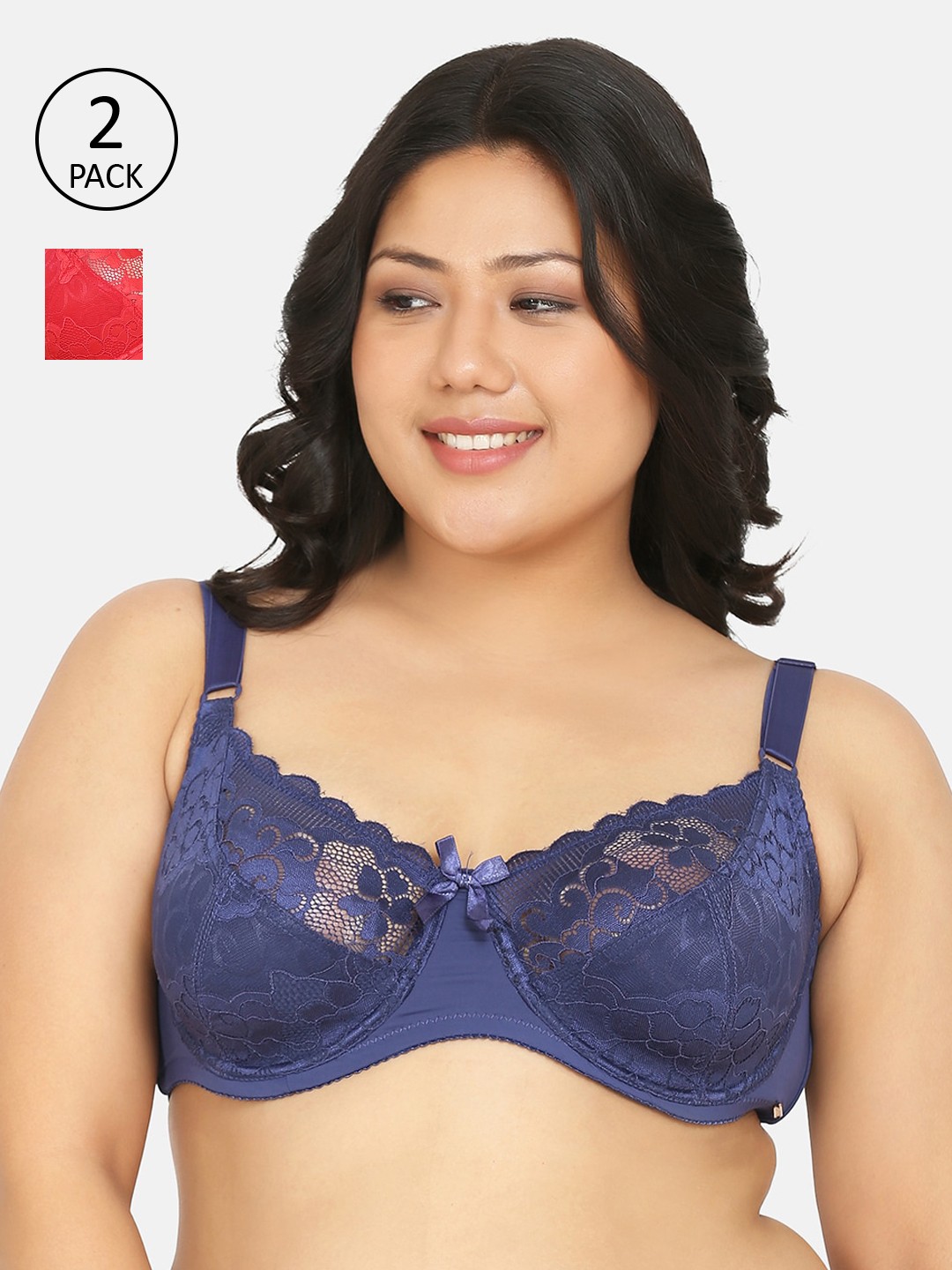 

Curvy Love Pack of 2 Blue Lace Underwired Non Padded Plunge Bra