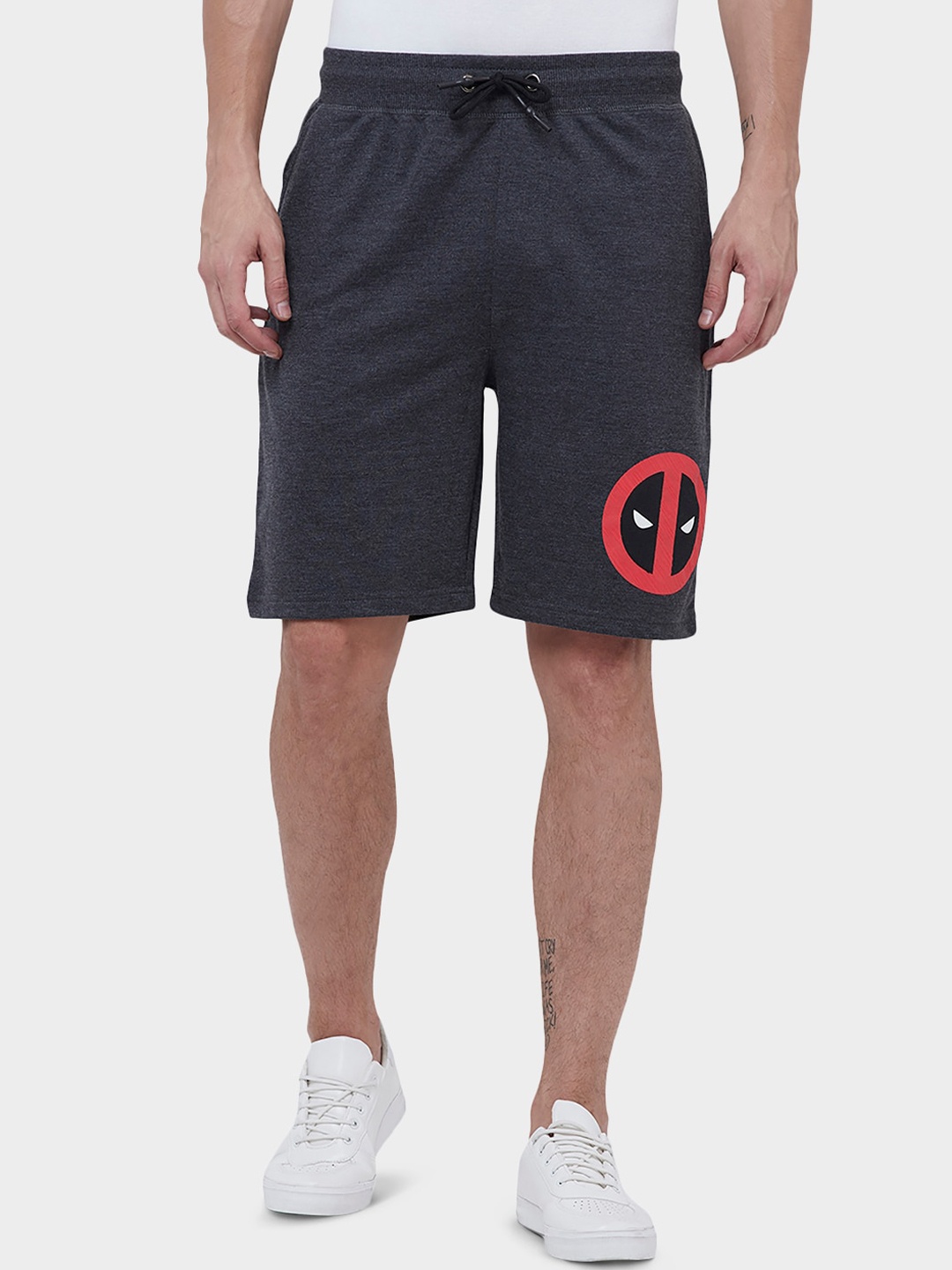 

Free Authority Men Charcoal Grey Deadpool Printed Regular Fit Sports Shorts