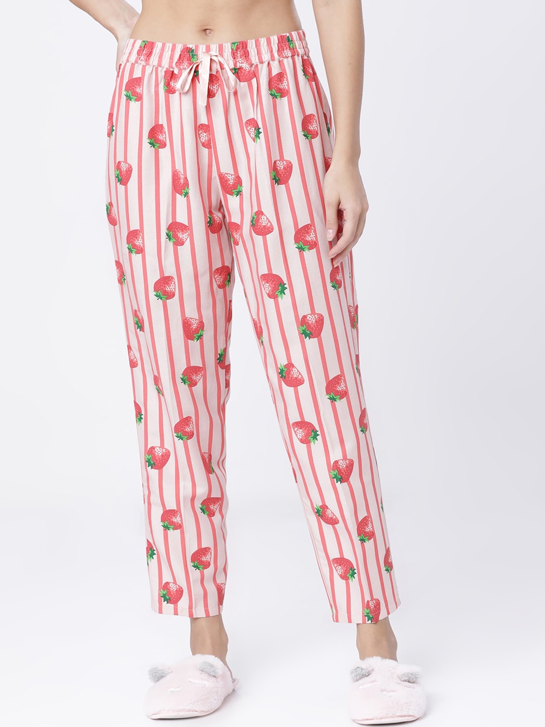 

Tokyo Talkies Women Peach Coloured & White Printed Lounge Pants