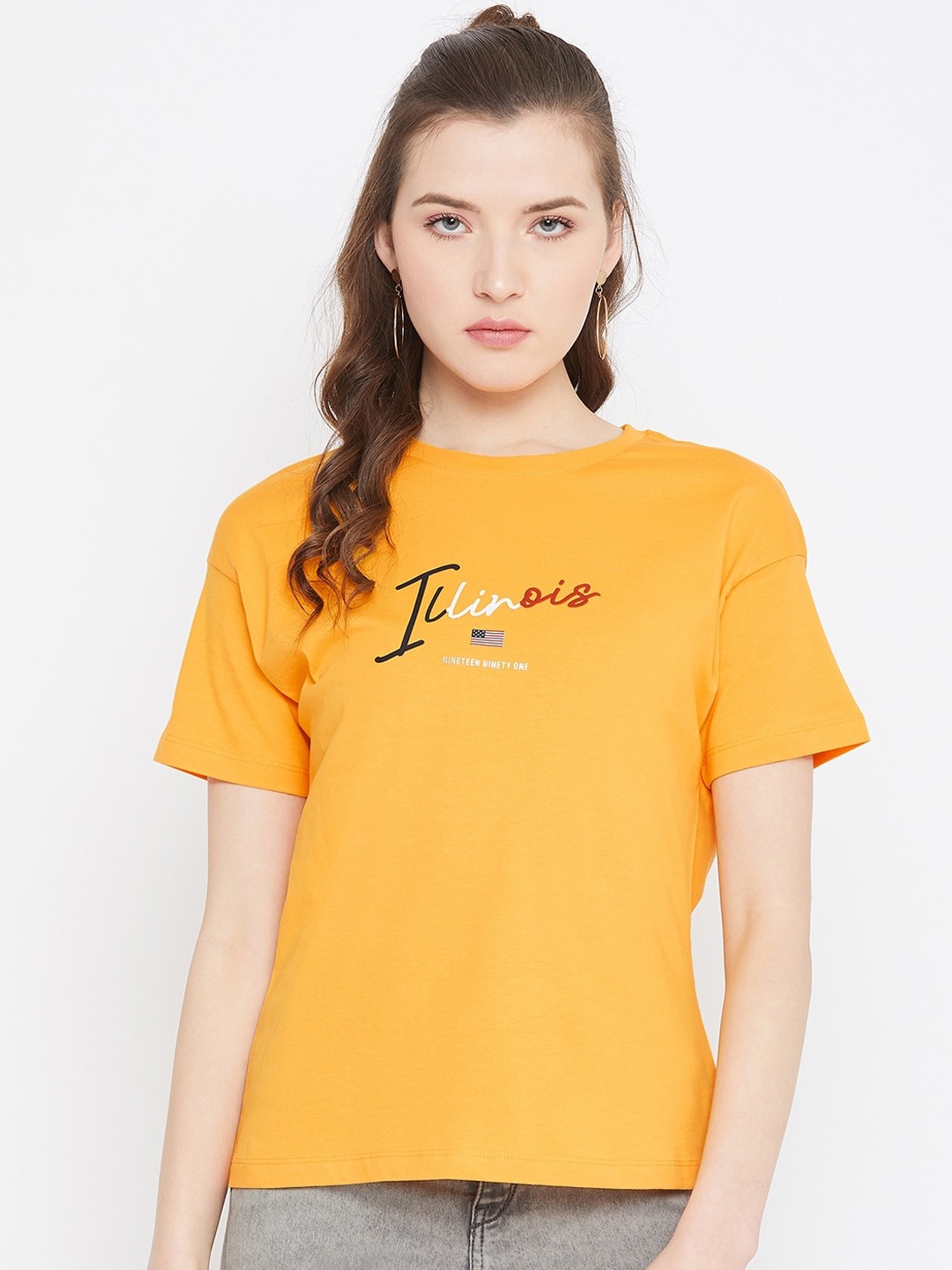 

Octave Women Yellow Printed Round Neck T-shirt