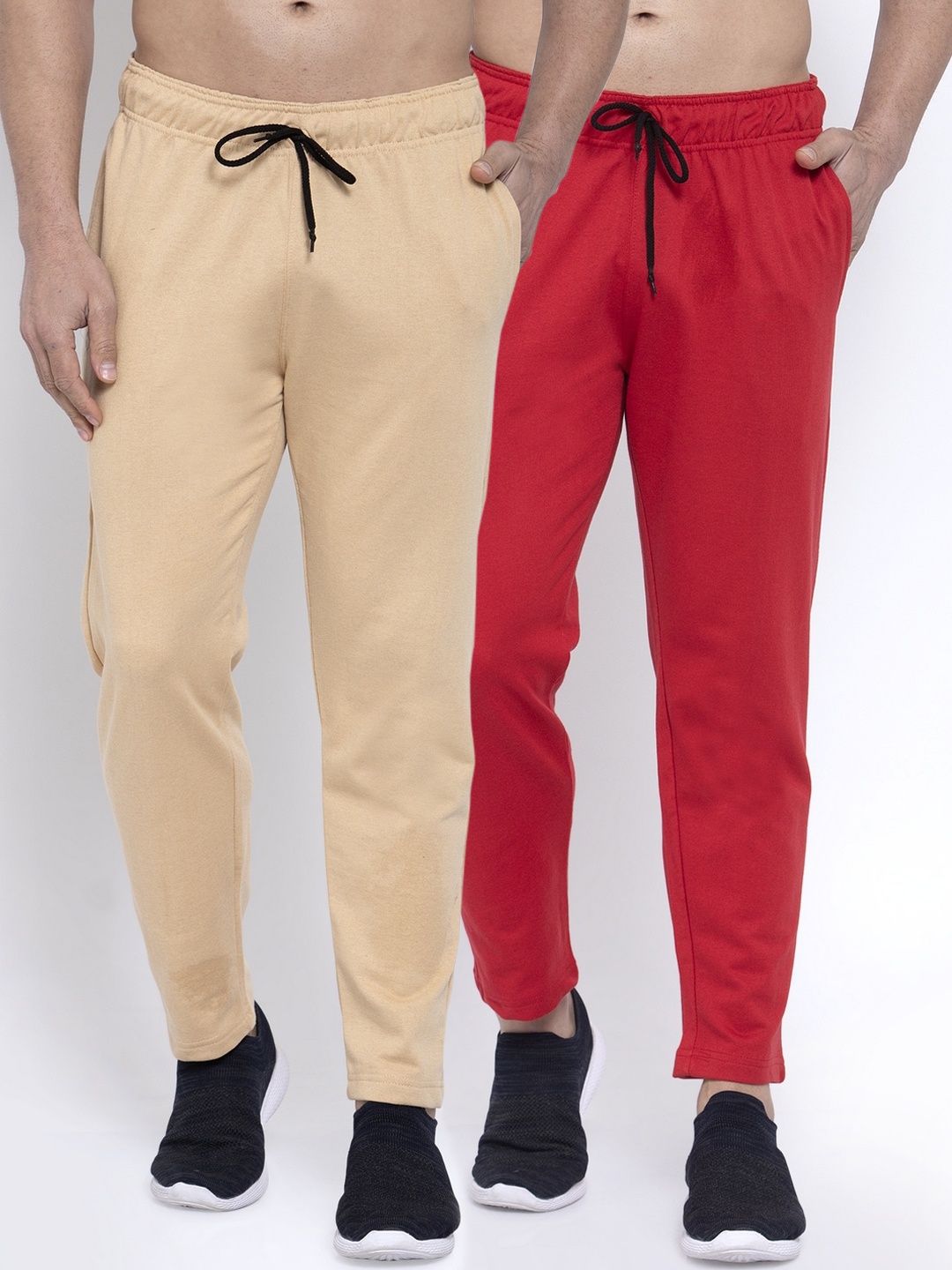 

NEUDIS Men Pack Of 2 Solid Structured-Fit Cotton Track Pants, Red