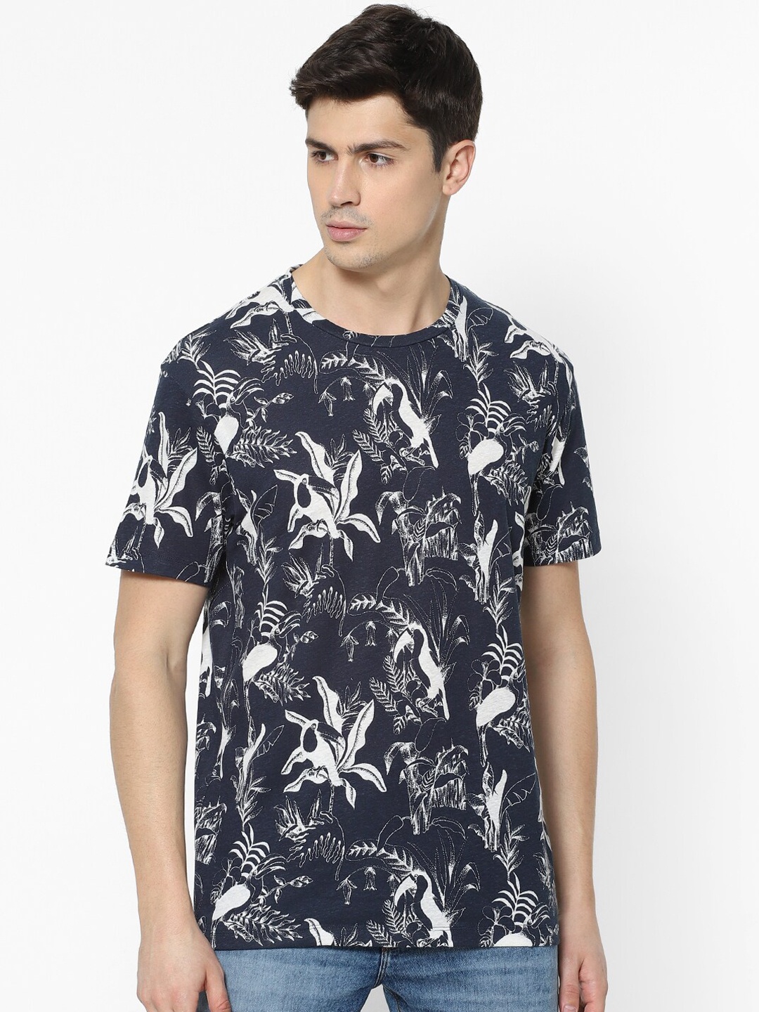 Celio Men Navy Blue Printed Round Neck T-shirt