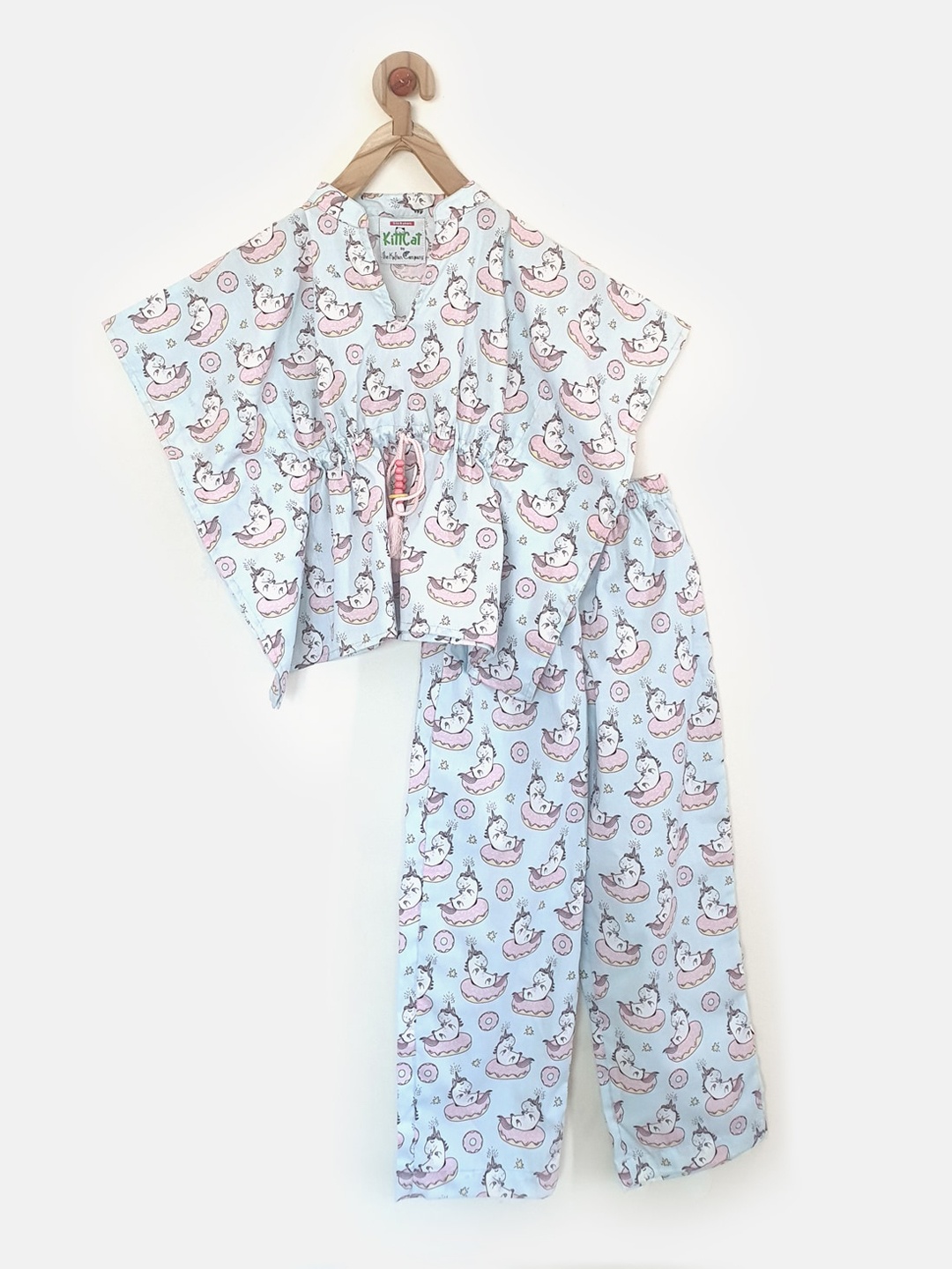

The Kaftan Company Girls Blue & Pink Printed Night Suit