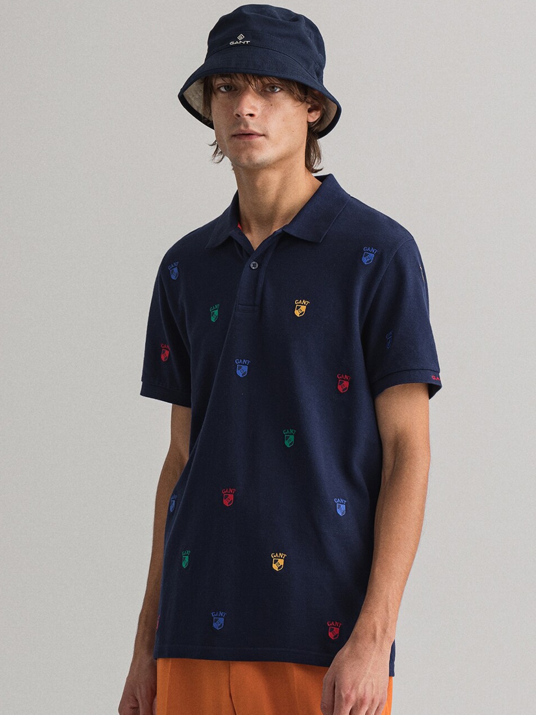 

GANT Men Blue Printed Polo Collar T-shirt