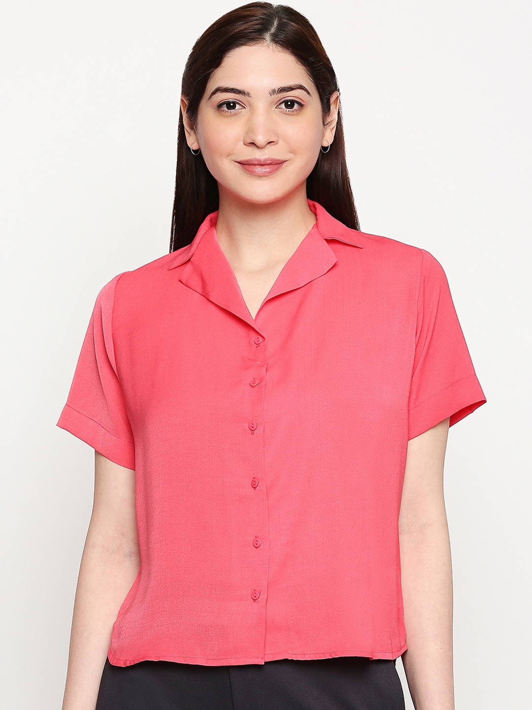 

inocenCia Women Coral Boxy Solid Casual Shirt