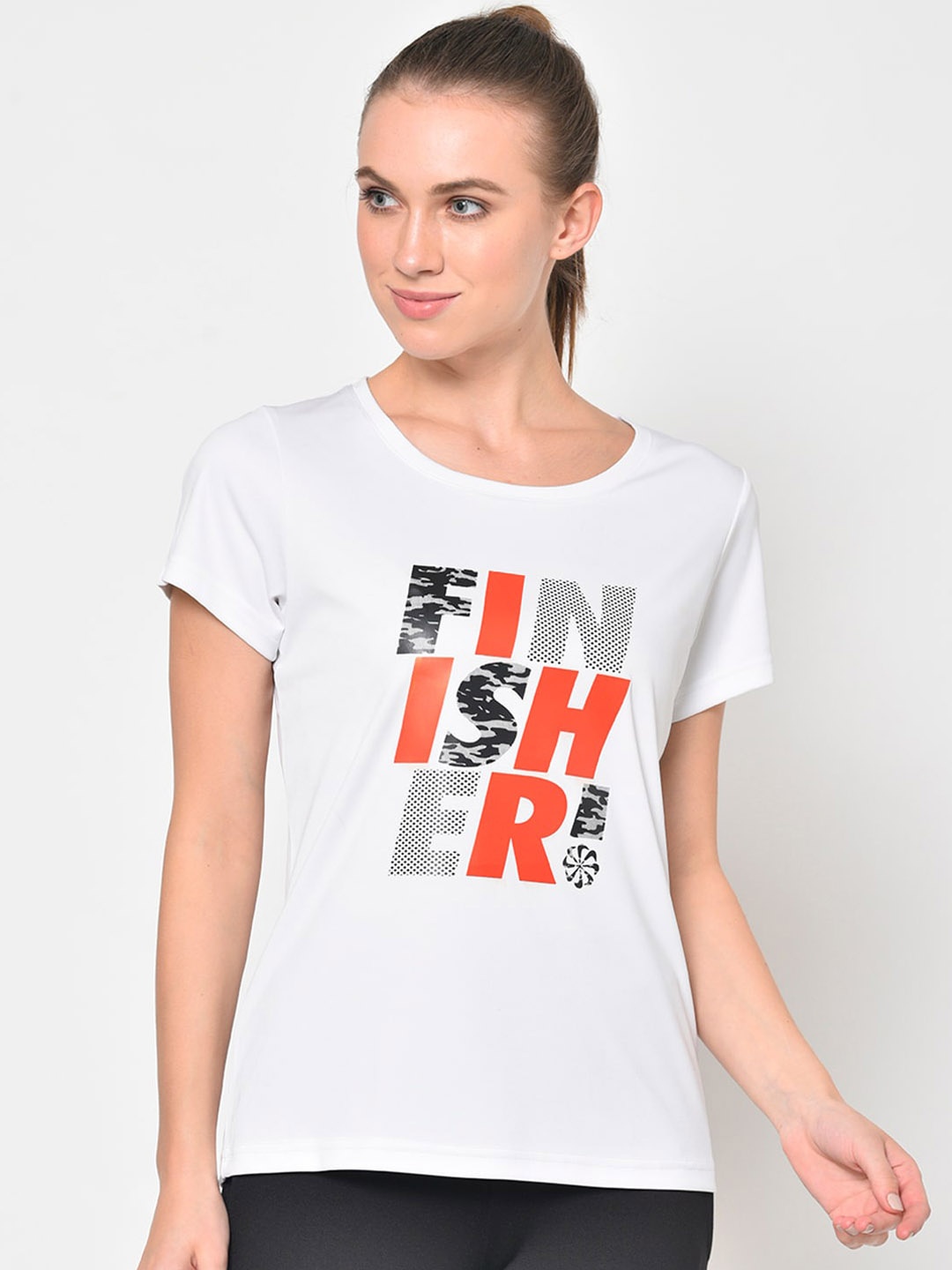 

PERFKT-U Women White Printed Round Neck T-shirt