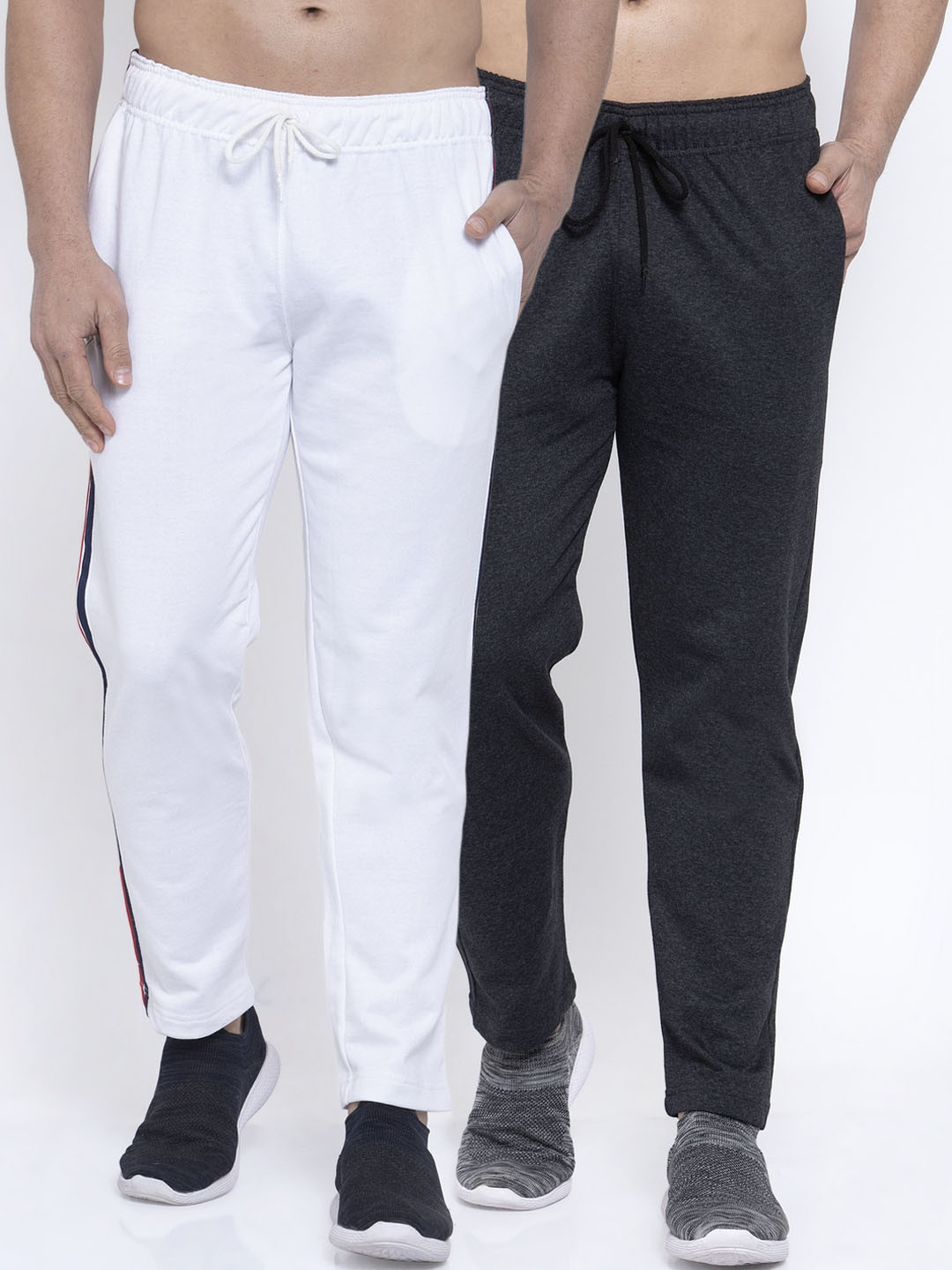 

NEUDIS Men Pack Of 2 Solid Structured Fit Cotton Track Pants, White