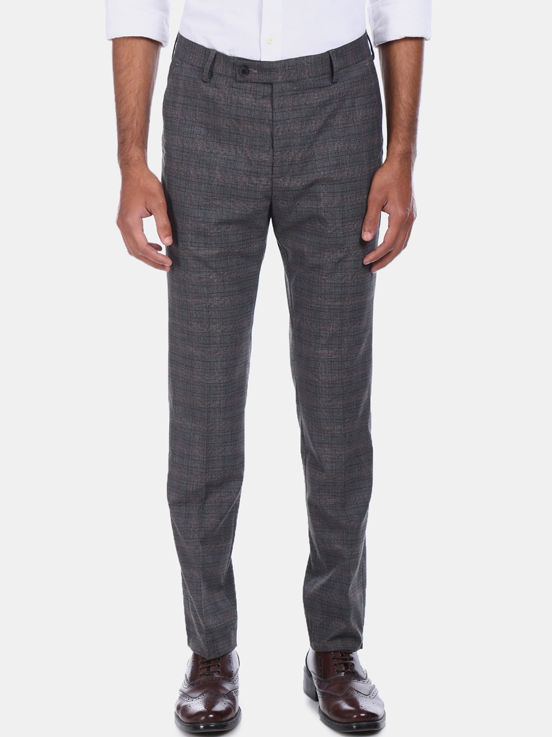 

Arrow Men Grey Regular Fit Checked Formal Trousers