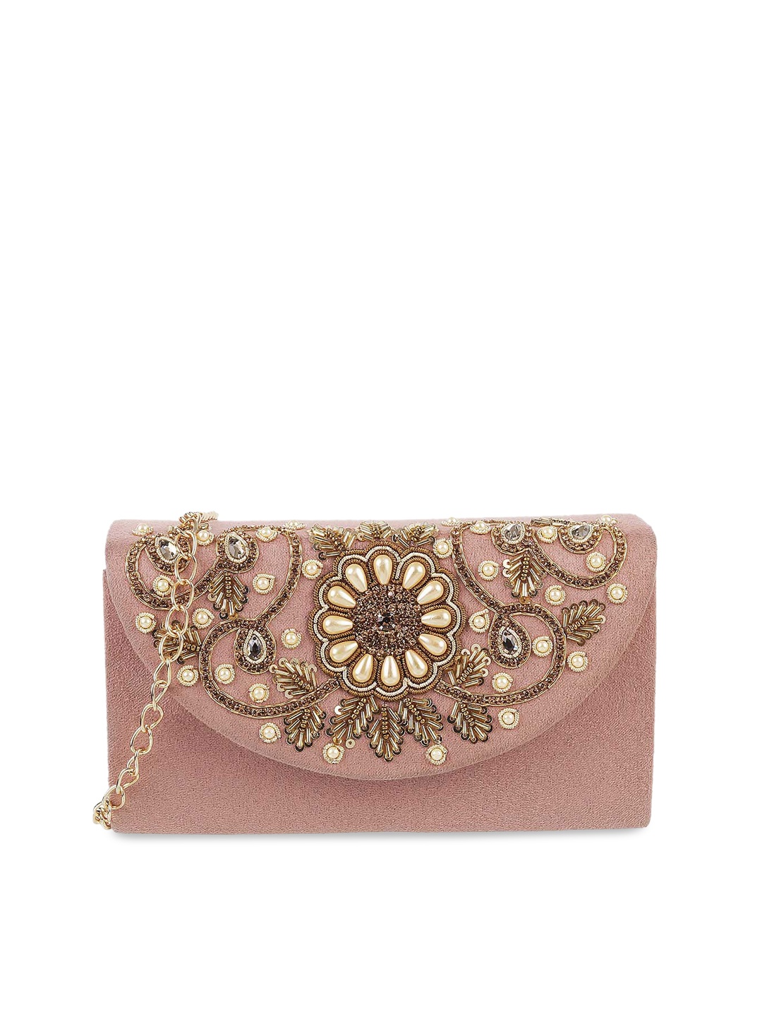 

Metro Mauve & Gold-Toned Embellished Box Clutch