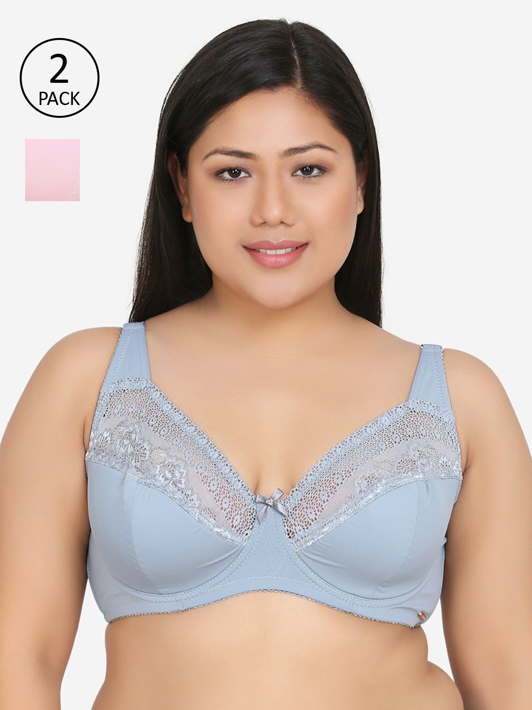 

Curvy Love Plus Size Grey Blue Lace Underwired Lightly Padded Plunge Bra