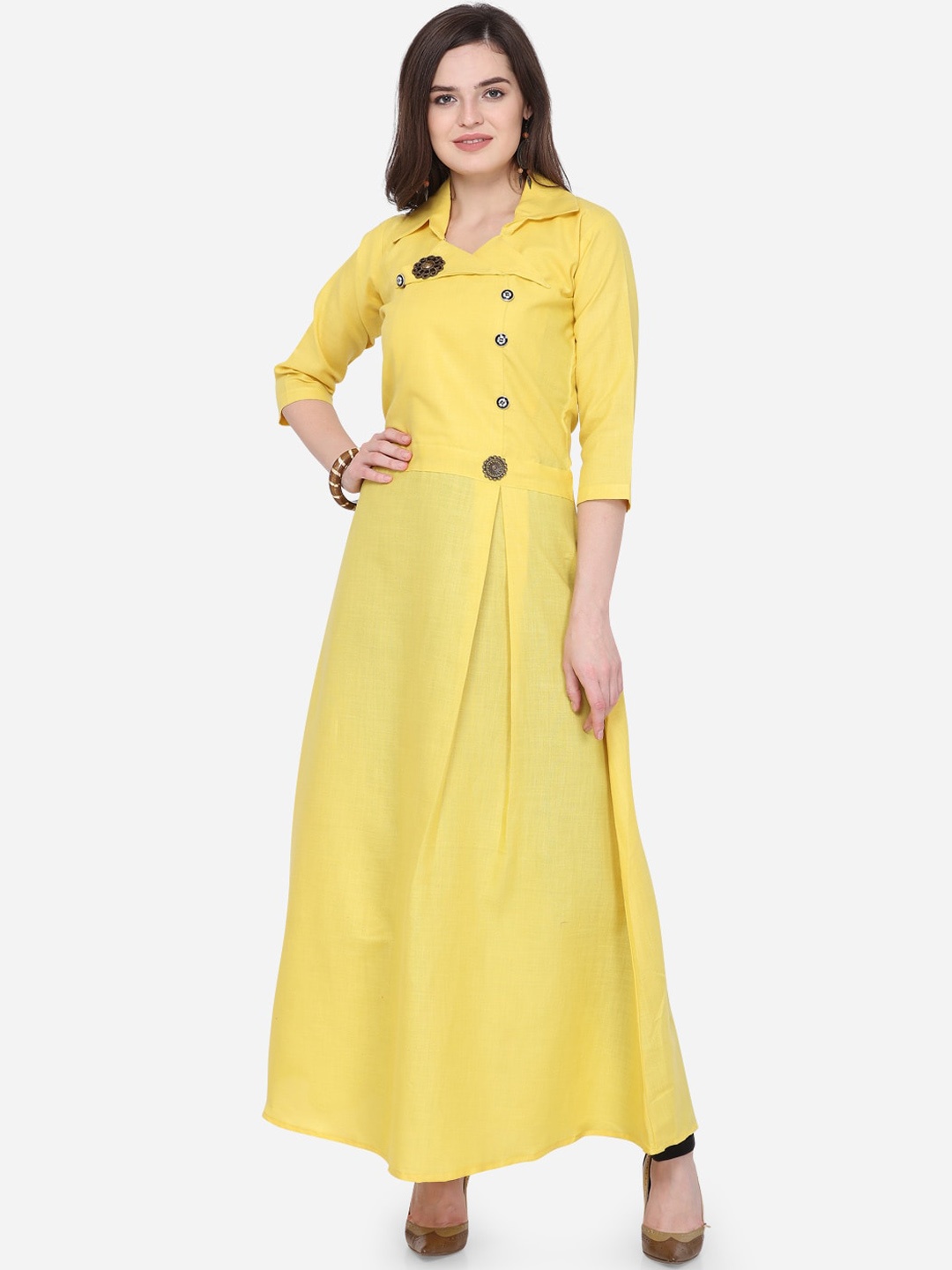 

Silk Bazar Yellow Patchwork Shirt Collar Regular Sleeves Anarkali Kurta