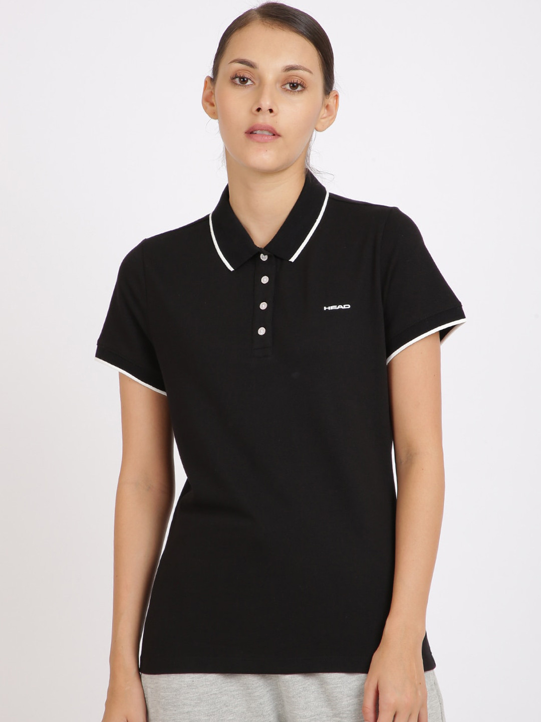 

Head Women Black Solid Polo Collar T-shirt