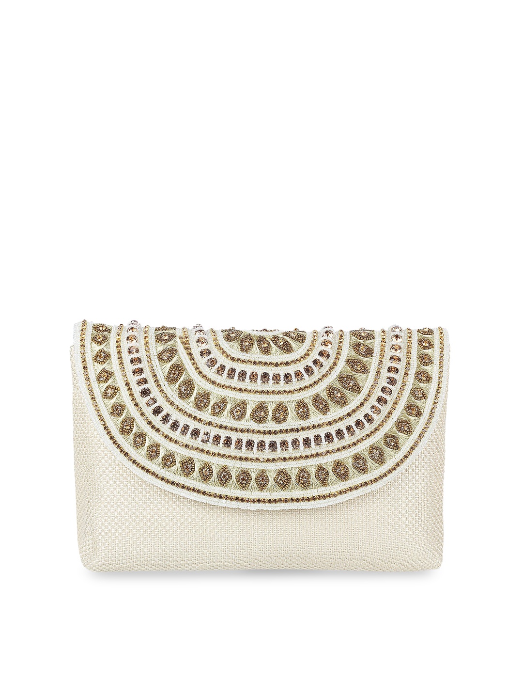 

Metro Off-White & Gold-Toned Textured Embellished Clutch