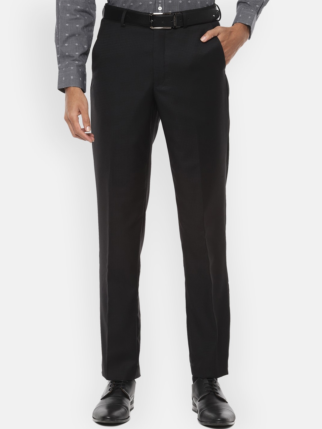 Van Heusen Men Black Regular Fit Solid Formal Trousers