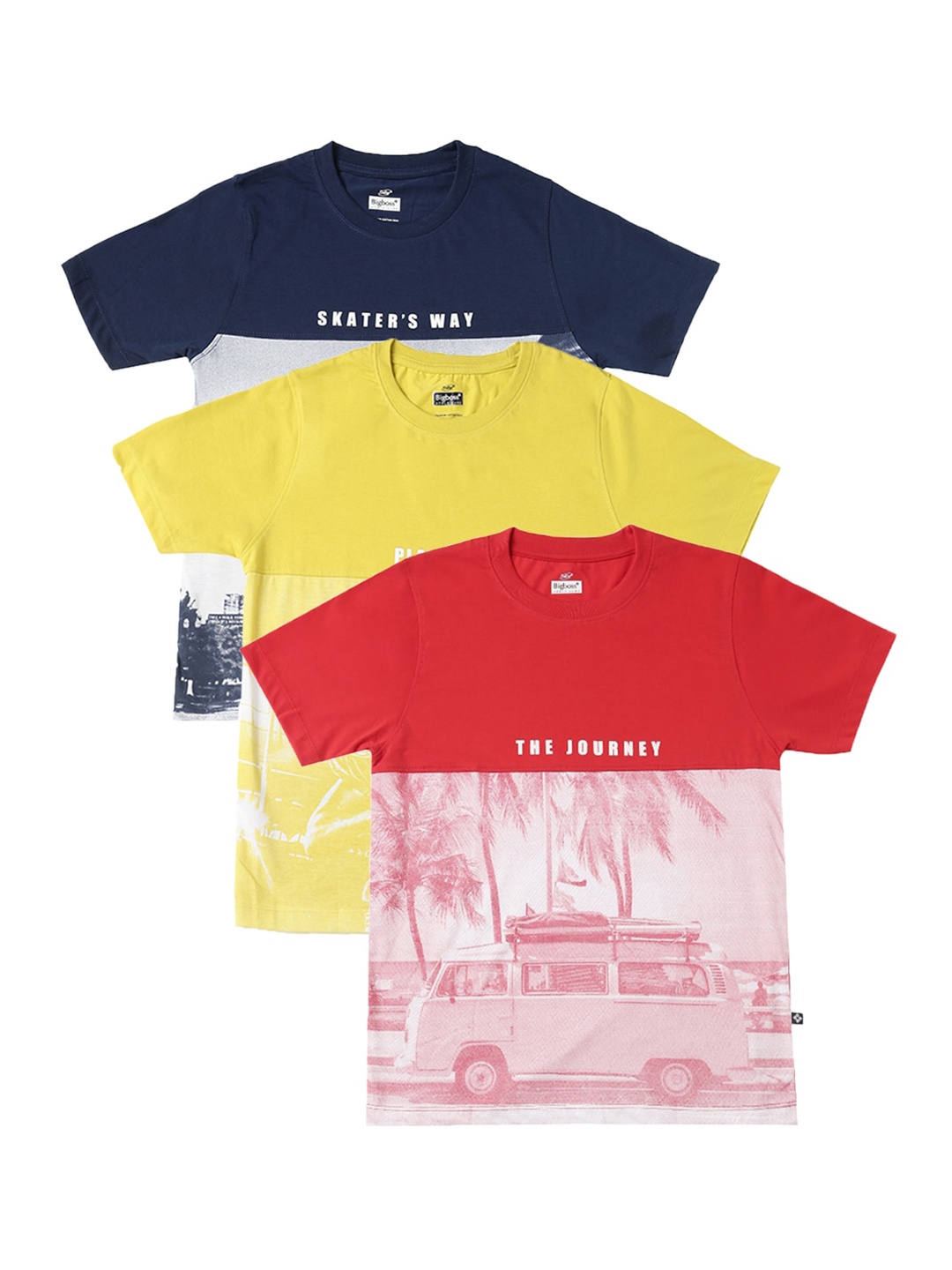 

Dollar Boys Yellow Pack Of 3 Printed Cotton Round Neck Pure Cotton T-shirt