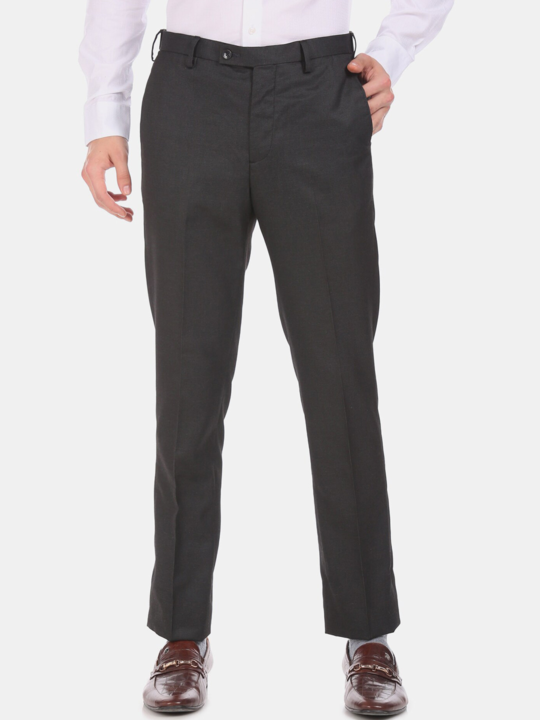 

Arrow Men Charcoal Grey Regular Fit Solid Formal Trousers