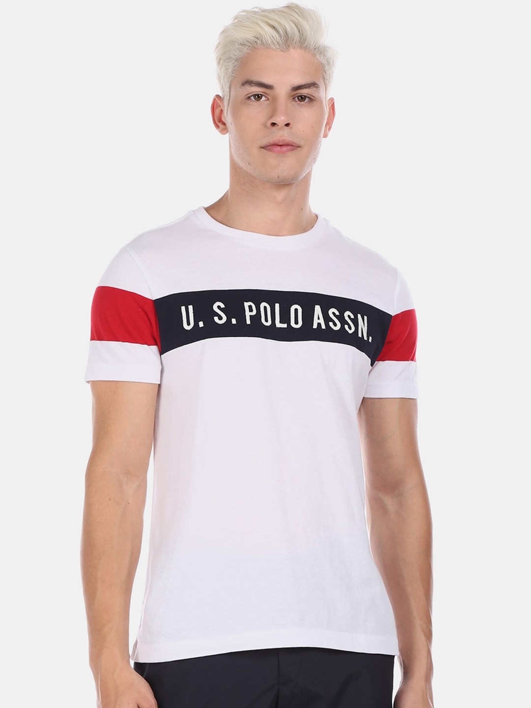 

U.S. Polo Assn. Men White Brand Logo Print Round Neck T-shirt