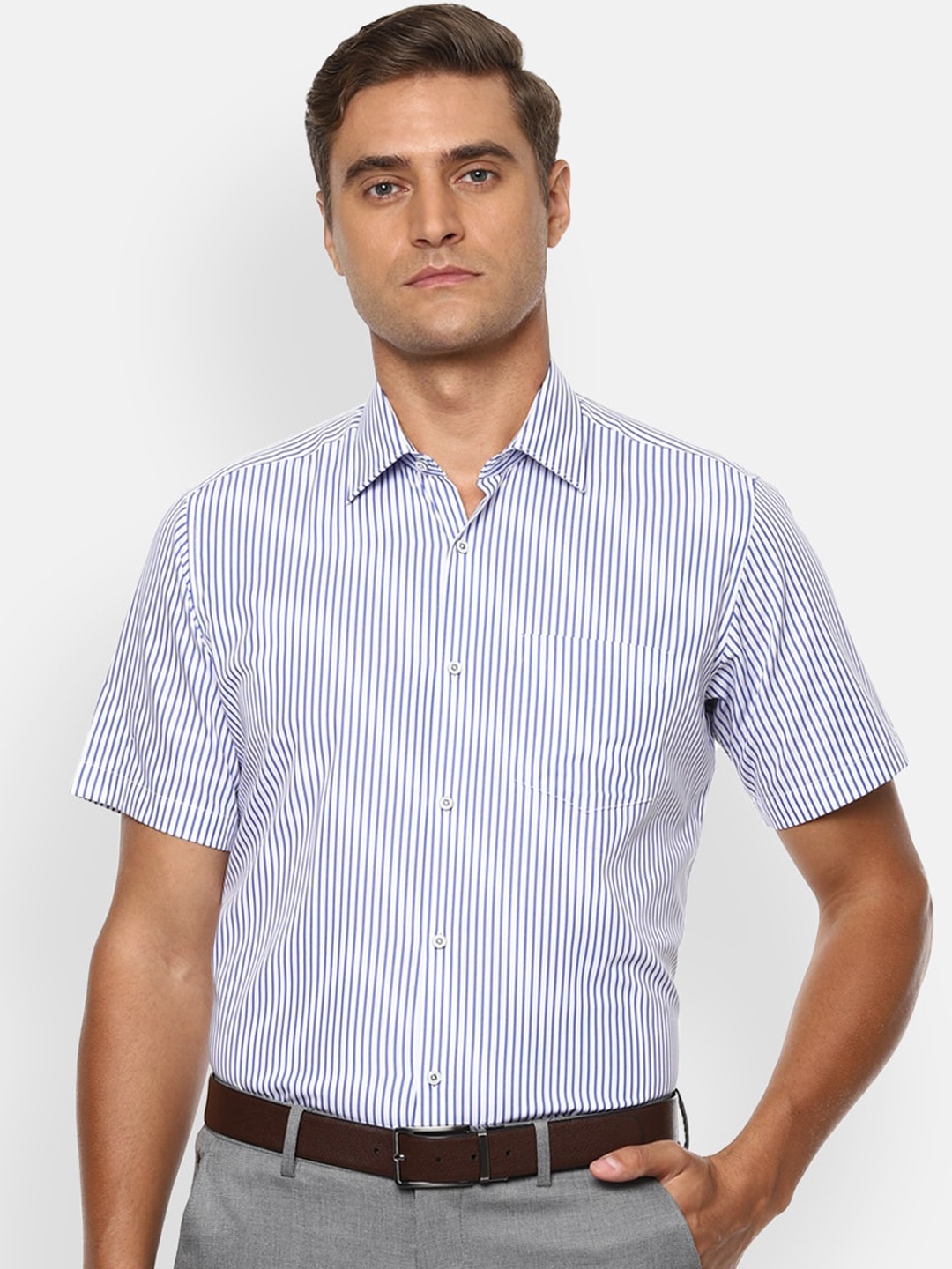 

Van Heusen Men White & Blue Regular Fit Striped Casual Shirt