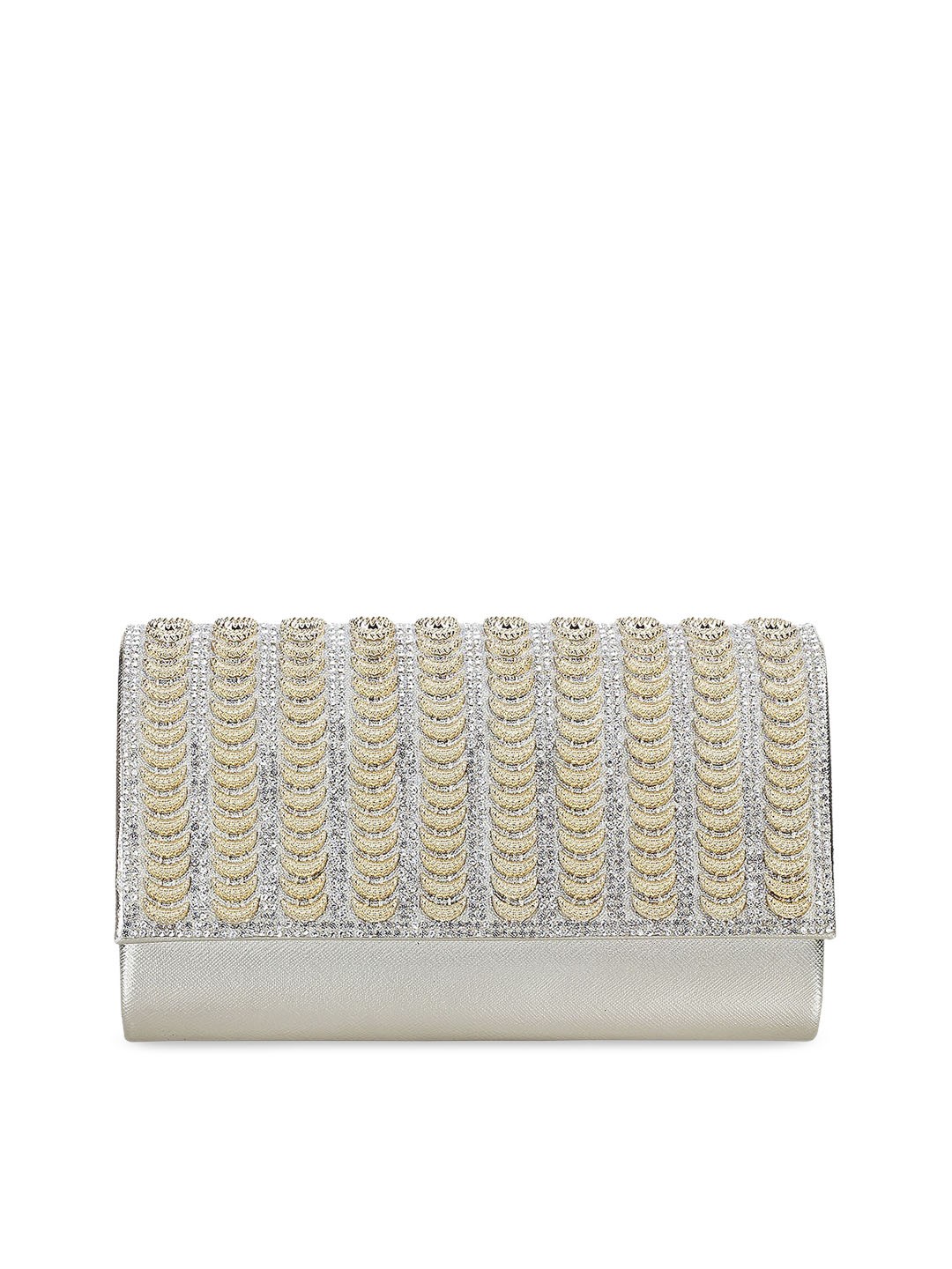 

Metro Gold-Toned & Silver-Toned Textured Embellished Foldover Clutch