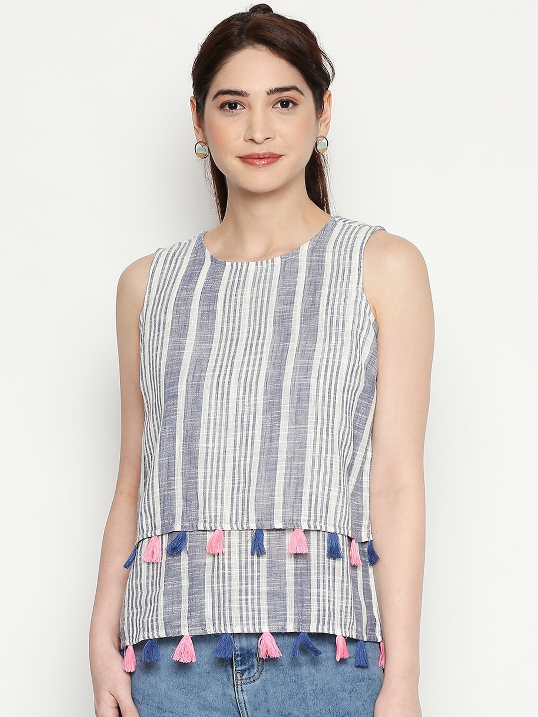 

People Women Grey & White Striped Top