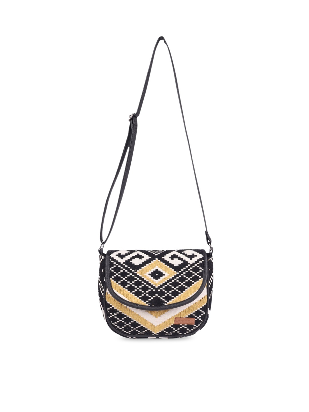 

ASTRID Black & Yellow Self Design Sling Bag