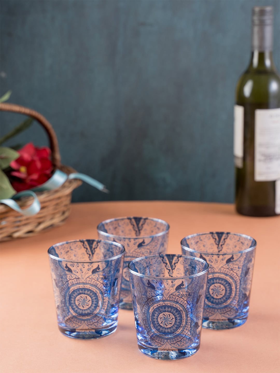 

KOLOROBIA Set of 4 Blue & Tranparent Pristine Turkish Conical Glasses