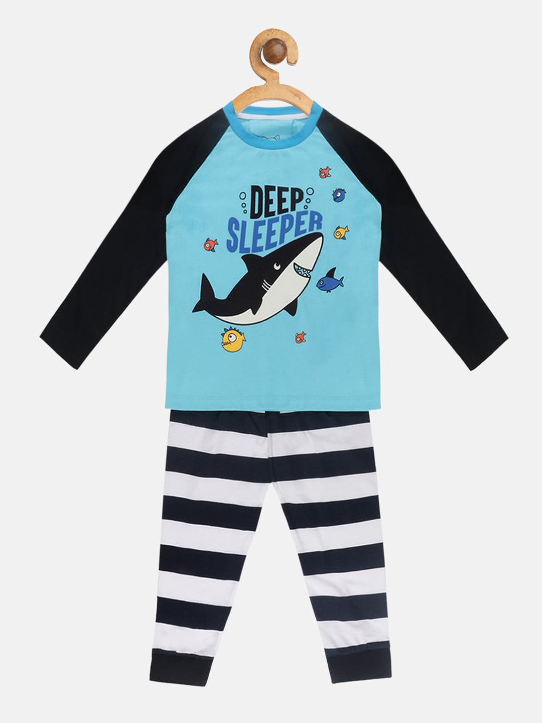 

Lazy Shark Girls Blue & Black Printed Night Suit