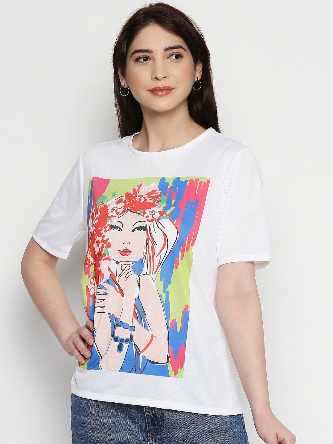 

People Women White Printed Top